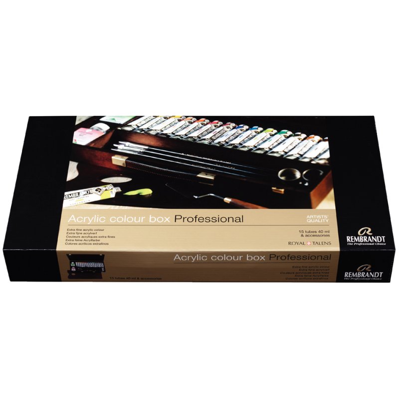 Royal Talens Rembrandt professional acrylic paint box, 15 tubes of 40 ml, wooden case